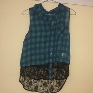 Checkered turquoise tank top